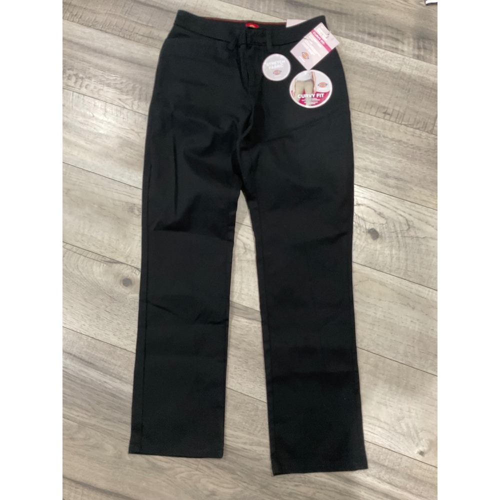 Dickies Womens Curvy Fit Stretch Twill Pants Black Straight Leg Mid Rise FP602BK